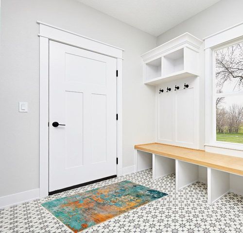 Lahome Modern Abstract Area Rug - 3x5 Soft Rug for Bedroom Non Slip Living Room Mat, Machine Washable Contemporary Throw Carpet for Office Front Door Entrance Way Kitchen Playroom, Rosy Clouds in White Modern Entryway