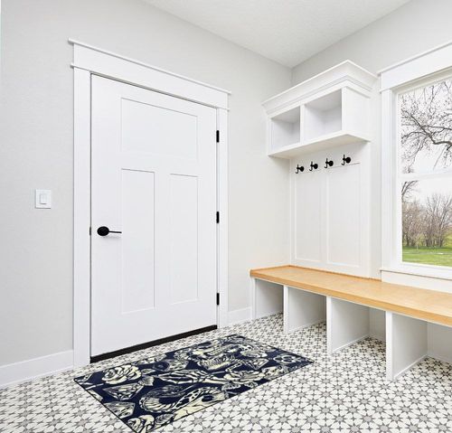 Area Rug Anti Slip Multipurpose Area Carpet Modern Fashion Door Mat for Indoor, Living Room, Bedroom, Outdoor Floor Mat Old School Tattoo Rose Skull Snake Dice Rug in White Modern Entryway