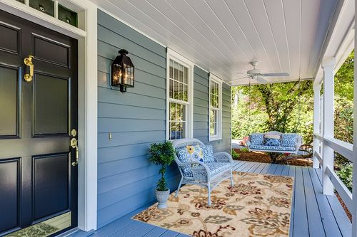 SUPERIOR Indoor Area Rug Perfect for Hallways, Entryway, Office, Living Room, Hardwood, Tile, Jute Backed, Modern Farmhouse Floral Decor, Jacobean Collection - 5ft x 8ft, Stone in Light Blue Patio
