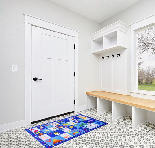 Terrug Kids Rugs ABC Alphabet Carpet Playmat, Word Educational Area Rug, Non Slip Cute Cartoon Daycare Supplies, Kids Gift for Playroom, Classroom, Bedroom and Nursery (3x5 Feet) in White Modern Entryway