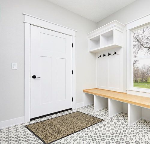 JONATHAN Y Madrid Vintage Filigree Textured Weave Indoor/Outdoor Black/Khaki 3 ft. x 5 ft. Area-Rug, Classic,Easy-Cleaning,HighTraffic,LivingRoom,Backyard, Non Shedding, SMB107A-3 in White Modern Entryway