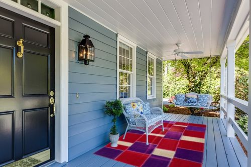 BESPOKY 5'3" x 7'7" (160x230 Cm) Teselya Pink Patchwork Wool Handmade Area Rug in Light Blue Patio