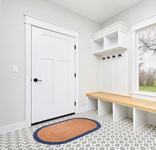 Chouhan International Natural Jute Light Blue Bordered Rug Bohemian Rug Decor Rug Handwoven Rug Custom Rug Decorative Rugs in White Modern Entryway