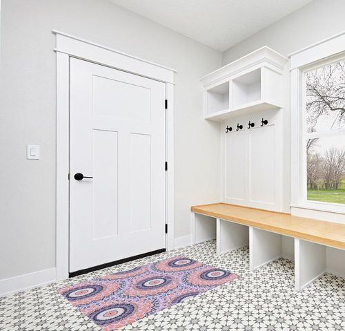 Indian Mandal Area Rug2'7''x 5', Modern Outdoor Living Room Bedroom Area+Rug Carpet, Kitchen Rug Bath Mat Front Porch Floor Doormat Runner Rugs, Bohemian Geometric Flower Orange Purple in White Modern Entryway