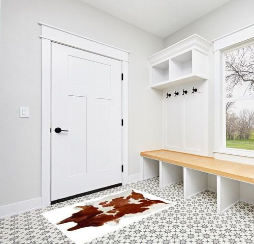 Brown and White Cowhide Rug Natural Cow Skin Cow Hide Leather Area Rug Hair On, Small 5 ft X 3 ft Premium Brown White Shed Free Natural Hide in White Modern Entryway