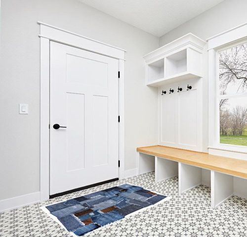 Unirea Modern Denim Area Rug, Durable Faux Cowhide Vintage Irregular Rugs, Stain Resistant Non-Slip Backing Washable Rugs for Living Room Bedroom Kids Room Nursery, Western Home Decor, 3x5 ft/60"X36" in White Modern Entryway