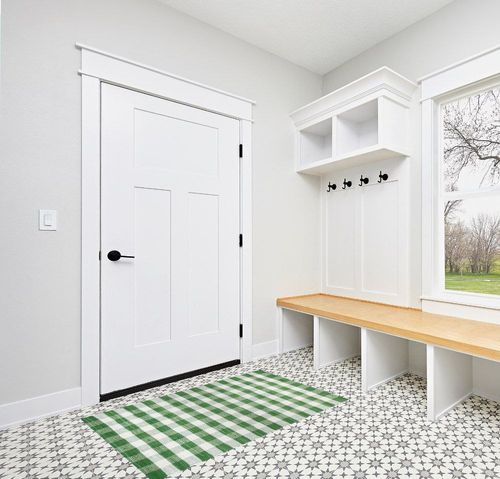 GLAMBURG Cotton Reversible Area Rug 3' x 5' Farmhouse Floor Mat, Handwoven Washable Carpet Checkered Plaid Rug for Front Porch Living Room Kitchen Bedroom - Green White in White Modern Entryway
