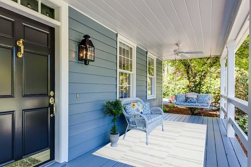 Loloi II Bliss Shag Collection BLS-02 White/Grey 5'-3" x 7'-6" Area Rug in Light Blue Patio