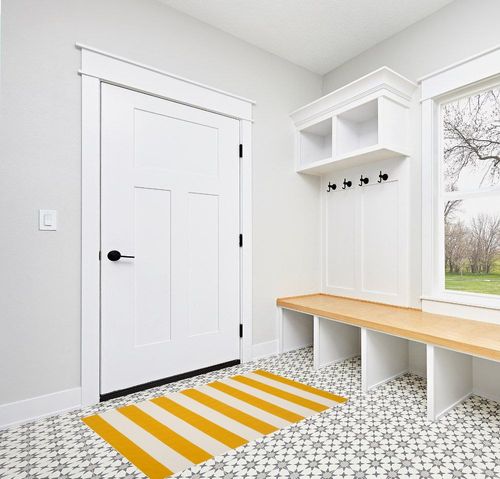 SAFAVIEH Montauk Collection Accent Rug - 3' x 5', Yellow & Ivory, Handmade Flat Weave Boho Farmhouse Cotton Stripe, Ideal for High Traffic Areas in Entryway, Living Room, Bedroom (MTK712A) in White Modern Entryway