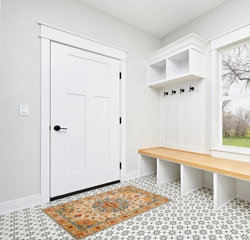 Boho Area Rug, 3' x 5' Machine Washable Rugs for Entryway Faux Wool Large Rugs Distressed Throw Rug Non-Slip Floor Carpet for Indoor Bedroom Kitchen Living Room in White Modern Entryway