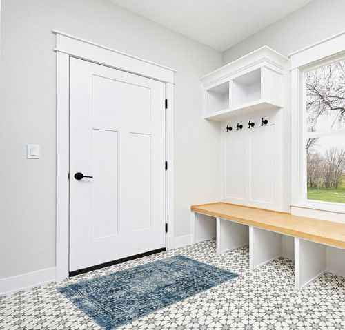 Morebes Vintage Area Rug 3x5, Washable Entry Rug Traditional Medallion Laundry Bedroom Mat,Non-Slip Non-Shedding Bathroom Accent Carpet for Entrance Living Room Office Rv,Deep Blue in White Modern Entryway