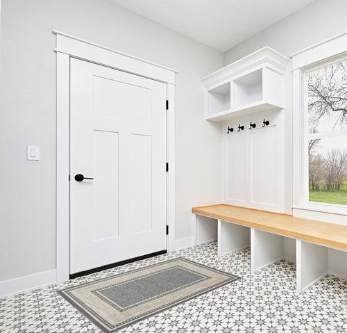 Ottomanson Machine Washable Bordered Design Non-Slip Rubberback 3x5 Traditional Area Rug for Living Room, Bedroom, Kitchen, 3'3" x 5', Light Gray in White Modern Entryway