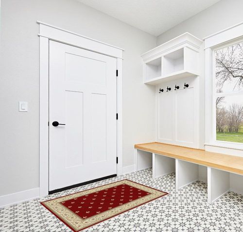 Well Woven Apollo Flatwoven Fleur De Lis Red 3'3" x 5' Area Rug in White Modern Entryway