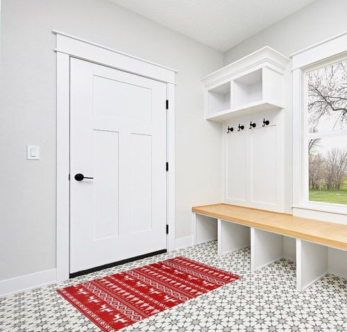 GAOMON Rugs for Living Room Christmas Room Decor Red Rug Washable Rugs Non Slip Carpet 3x5 Rug Bohemian Rug Floor Mat Low Pile Rugs for Bedroom Nursery Classroom Rugs 3'x5' Red 3 in White Modern Entryway
