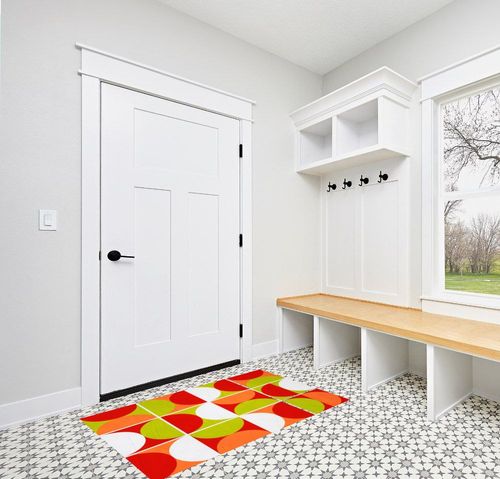 Mid Century Modern Abstract Orange Green Red Wool Area Rug 3x5 Vibrant Art Decor Minimalist Rug for Livingroom Bedroom Diningroom Boho Chic Floor Carpet in White Modern Entryway