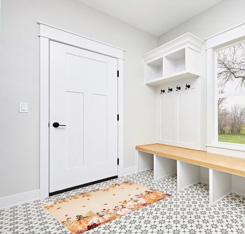 Area Rugs for Living Room, 2'7" x 5' Thanksgiving Plush Microfiber Throw Carpet, Pink Pumpkins Fall Leaves Flowers Orange Bedroom Floor Mat Kitchen Runner Non Slip Bathroom Rug in White Modern Entryway