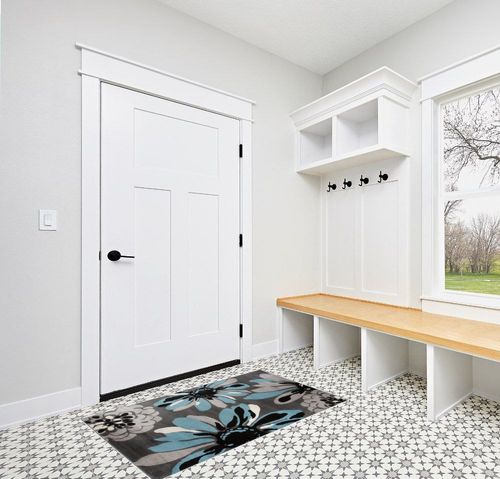 Rugshop Modern Flowers Area Rug 3'3" x 5' Blue in White Modern Entryway