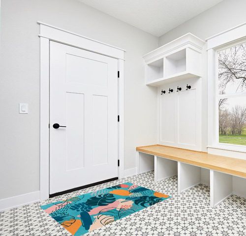 UBTKEY Small Area Rug 3x5, Ultra-Thin Non Slip Washable Rugs, Botanical Print Boho Entryway Rug Entrance Carpet for Entryway Front Door Entry Bedroom (Dark Green, 3' x 5') in White Modern Entryway