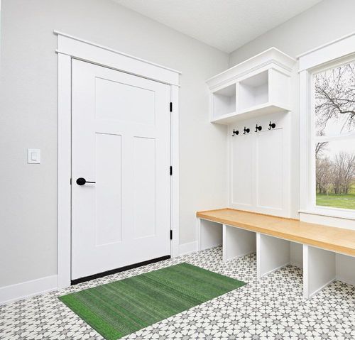 Addison Rugs Chantille ACN527 Green 3' x 5 Indoor Outdoor Area Rug, Stain Resistant, Machine Washable, Non Shedding, Bedroom, Living Room, Dining Room, Kitchen Rug in White Modern Entryway