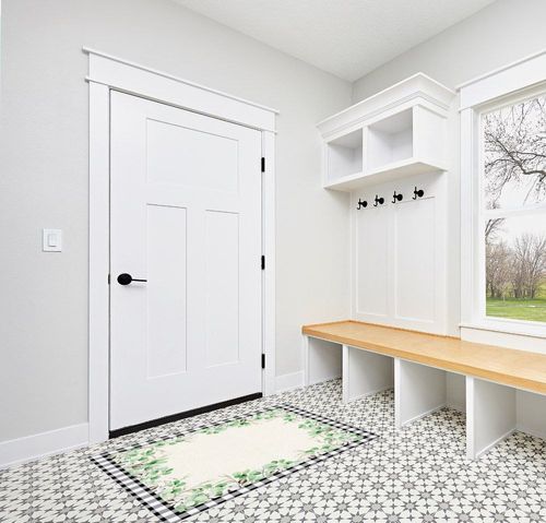 Eucalyptus Leaves Area Rug, 2'7'' x 5' Indoor Outdoor Area Rugs with No-Slip Backing, Easy to Clean, Perfect for Living Room/Bedroom/Patio/Picnic/Decking, Green Plant with Black White Buffalo Plaid in White Modern Entryway