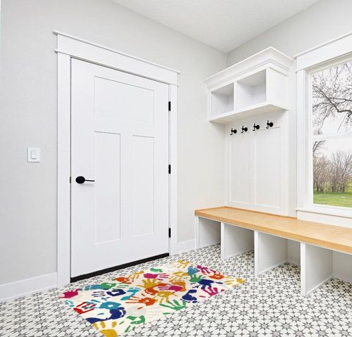 STARUIA Handprints and Footprints Kids Rug for Playroom,3'x 5' Washable Colorful Nursery Rug for Boys and Girls Room,Ultra Soft Non-Slip Carpet Indoor Mat for Classroom Bedroom in White Modern Entryway
