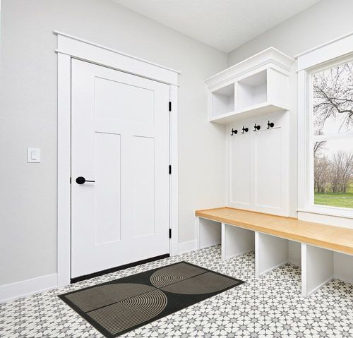 Lahome Modern Rainbow Easy Jute Rug, 3x5 Patio Rugs Washable Rugs for Entryway Farmhouse Black Area Rug, Non Slip Indoor Door Mat Contemporary Outdoor Porch Rug for Laundry Guestroom Room Decor in White Modern Entryway