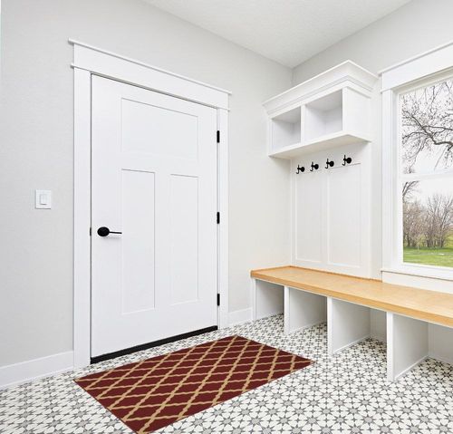 Machine Washable Trellis Design Non-Slip Rubberback 3x5 Traditional Area Rug for Living Room, Bedroom, Kitchen, 3'3 x 4'11", Red in White Modern Entryway