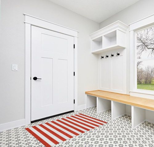 Addison Rugs Chantille ACN528 Red 3' x 5 Indoor Outdoor Area Rug, Stain Resistant, Machine Washable, Non Shedding, Bedroom, Living Room, Dining Room, Kitchen Rug in White Modern Entryway