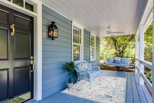 Traditional Persian Rug with Rubber Backing in Light Blue Patio