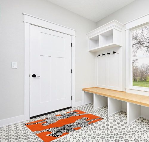 Restoration and Renovation Climbing Jaguar Modern Handmade Wool Rug for Living Room, Bedroom and Dining Room (Orange, 3x5) in White Modern Entryway