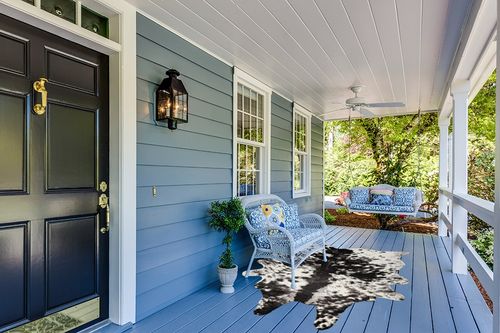 Yincimar Faux Cowhide Rug Extra Large Cow Print Area Rug 5.2ft x 6.6ft Non-Slip Animal Hide Carpet for Bedroom Living Room Western Home Office Decor (Black/Grey/White) in Light Blue Patio