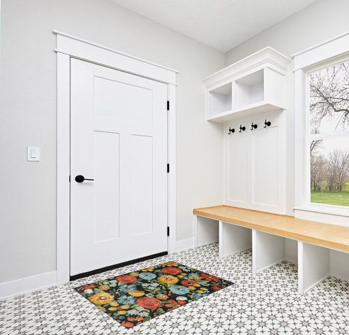 Mohawk Home Machine Washable Kitchen Mat, Chalkboard Flowers Black (2'6" x 4'2") in White Modern Entryway