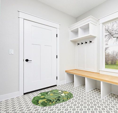 Green Moss Bathroom Rugs, Non-Slip Bath Mats for Bathroom Decor, Plush Rug Soft Machine Washable, Abstract Mountains River Grass Entryway Door Mat for Bedroom Aesthetic Decor 40''x42'' in White Modern Entryway