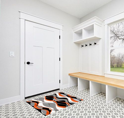 Orange Black Grey Wavy Living Room Decor Carpet, Area Rugs 3x4ft, Abstract White Ripple Art Bedroom Noise-Cancelling Floor Mats, Fluffy Soft Breathable Durable for Hotel Home Decor in White Modern Entryway