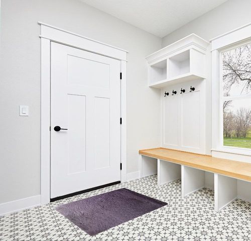 Scceatti Rugs for Bedroom 4x2.5 Feet Washable Shag Thick Classroom Rug Rugs Big Modern Floor Rug Rugs for Bedroom Fluffy Shaggy Bedside Floor Dorm Grey Area Rug Non Slip Room Carpet for Kitchen,Purple in White Modern Entryway