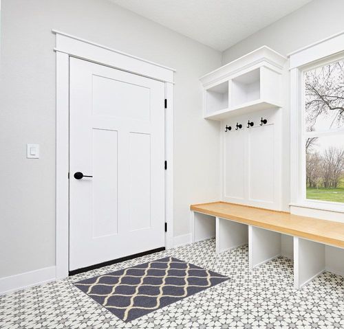 Maples Rugs Rebecca Contemporary Kitchen Rugs Non Skid Accent Area Carpet [Made in USA], 2'6" x 3'10", Indigo Blue in White Modern Entryway