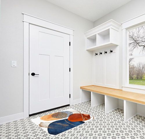 Creative Blue Orange Red Bohemian Style Area Rug, Century Modern Geometric Abstract Art Indoor Non-Slip Kids Rugs, with Anti-Slip Easy Clean Carpet for Living Room Dining Room Home Office-3' x 4' in White Modern Entryway