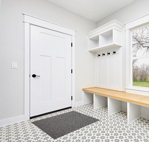 Furnish my Place Modern Indoor/Outdoor Commercial Gray Rug, Modern Area Rug, Home Decor Mat, Pet-Friendly Carpet for Living Room, Playroom, Made in USA - 3' x 4' Rectangle in White Modern Entryway