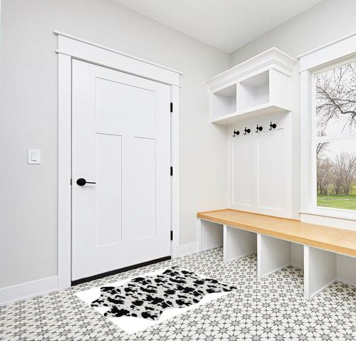 Aoczes Cute Cow Print Rug Black and White Small Faux Cowhide Rug Animal Print Cow Rug for Table Bedroom Living Room Western Home Decor Mat, 3.6x2.46 Feet(75x110cm) in White Modern Entryway