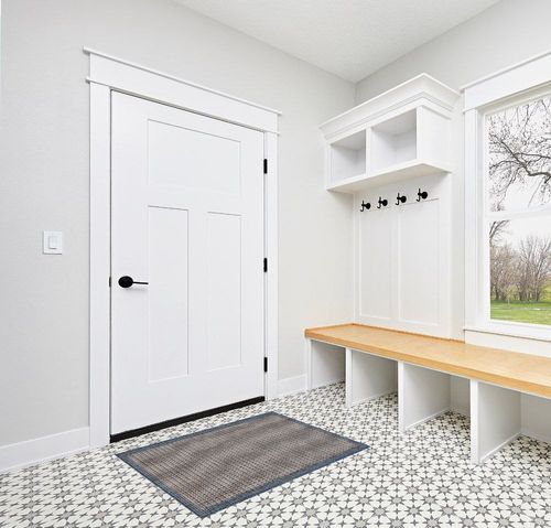 Well Woven Indoor/Outdoor 2'3" x 3'11" Woden Blue Striped & Solid Border Area Rug in White Modern Entryway