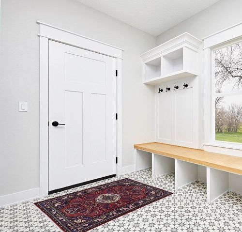 New Farsian Pure Wool Hand Knotted Bohemian Rug in White Modern Entryway