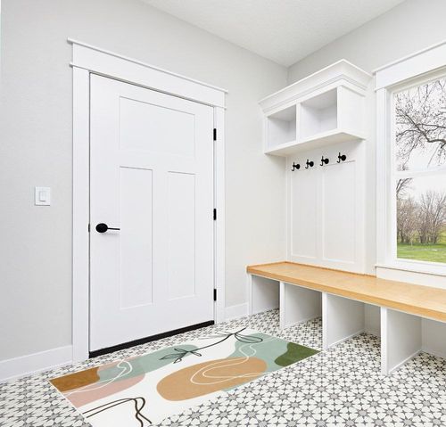 Wonnitar Mid Century 4x6 Rug,Washable Boho Area Rug for Living Room,Large Non-Slip Modern Abstract Art Nursery Accent Mat,Non-Shedding Soft Bedroom Carpet for Bathroom Entry Closet,Pink/Green in White Modern Entryway