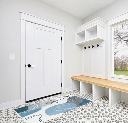 Wonnitar Mid Century Area Rugs 4x6,Boho Washable Entryway Rug,Minimalist Modern Art Blue Large Rugs for Bedroom,Non-Slip Soft Living Room Throw Mat Carpet for Apartment Kitchen Home Office in White Modern Entryway