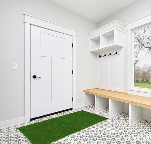 SAFAVIEH Vista Collection Area Rug - 3'3" x 6', Green, Handmade Faux Grass, Indoor/Outdoor & Washable, Ideal for Patio, Backyard, Mudroom (VST100A-36) in White Modern Entryway