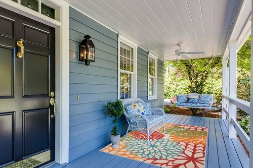 Nourison Aloha Indoor/Outdoor Green 5'3" x 7'5" Area-Rug, Tropical, Botanical, Easy-Cleaning, Non Shedding, Bed Room, Living Room, Dining Room, Deck, Backyard, Patio (5x7) in Light Blue Patio