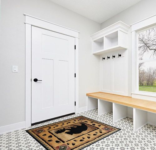 Rustic Lodge Log Cabin Bear and Cub Area Rug Carpet (3 Feet 10 Inch X 5 Feet 2 Inch) in White Modern Entryway