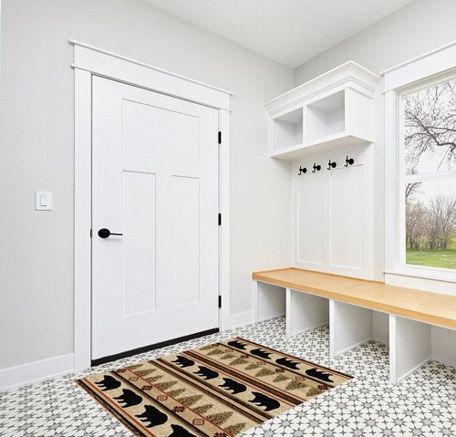 Rustic Lodge, Bear Cabin 4x5 Area Rug, 3'11"x5'3" Multi 7482 in White Modern Entryway