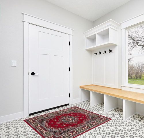 Home Dynamix Premium Sakarya Traditional Medallion Border Area Rug, Claret, 3'7"x5'2" Rectangle in White Modern Entryway