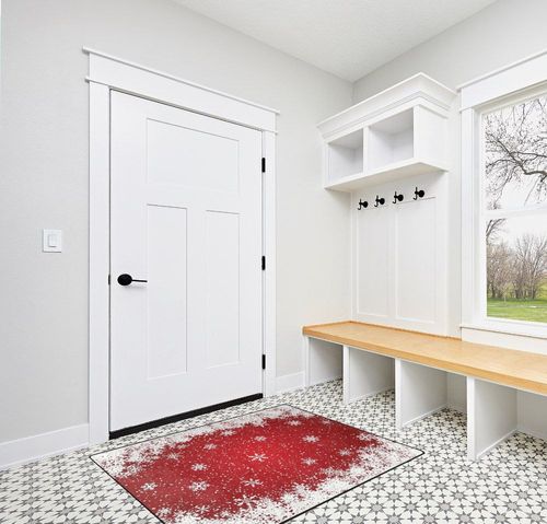 ALAZA White Snowflake Red Christmas Non Slip Area Rug 4' x 5' for Living Dinning Room Bedroom Kitchen Hallway Office Modern Home Decorative in White Modern Entryway