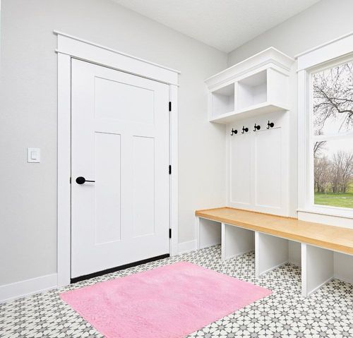 Softlife Ultra Soft Fluffy Area Rugs for Bedroom, Girls and Boys Room Kids Room Nursery Rug, 4 x 5.3 Feet Shaggy Fur Indoor Plush Modern Floor Carpet for Living Room, Pink in White Modern Entryway